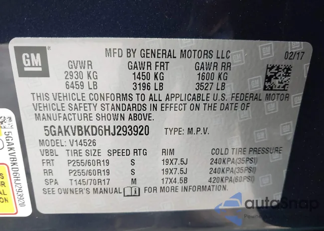 5GAKVBKD6HJ293920: 44200626