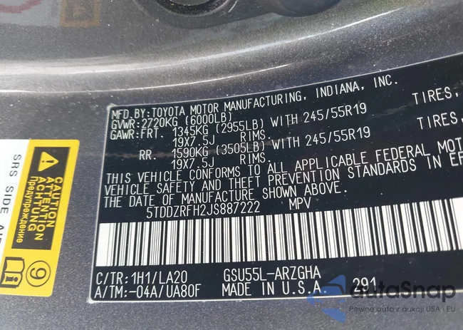 5TDDZRFH2JS887222: 44200700