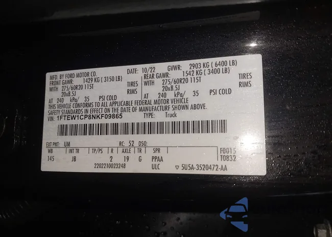 1FTEW1CP8NKF09865: 44200718