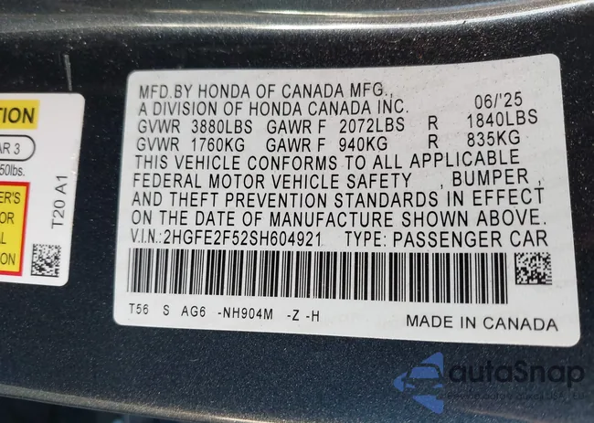 2HGFE2F52SH604921: 44200853