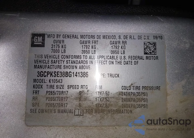 3GCPKSE38BG141386: 44200963