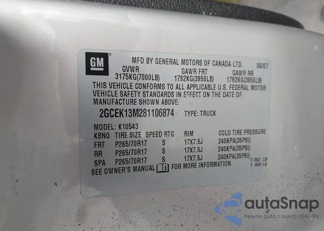 2GCEK13M281106874: 44200028