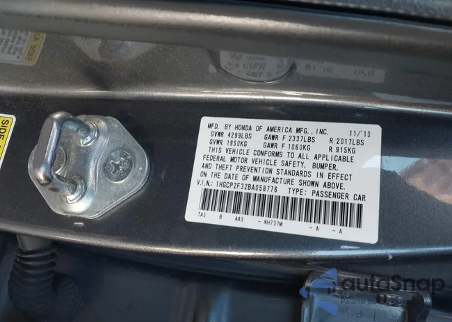 1HGCP2F32BA058776: 44200045