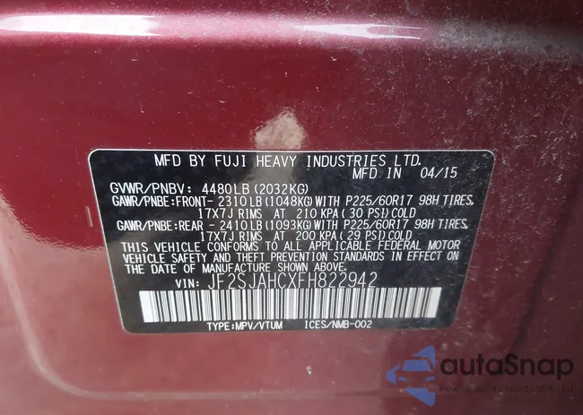 JF2SJAHCXFH822942: 44200288