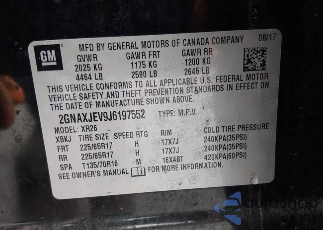 2GNAXJEV9J6197552: 44201516