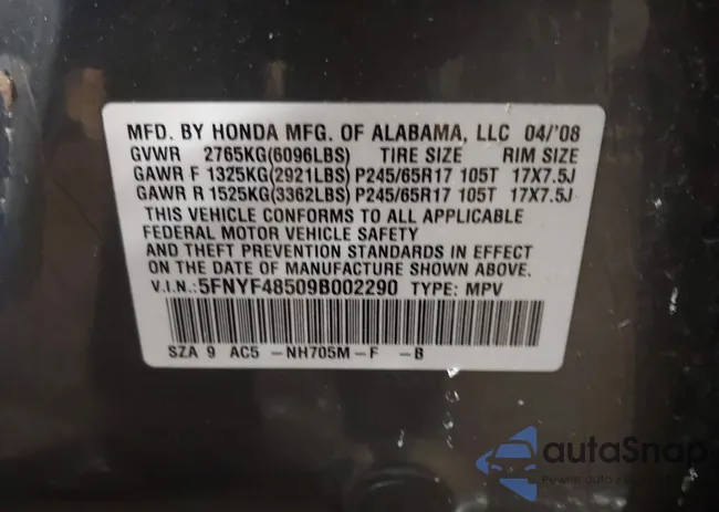 5FNYF48509B002290: 44201672