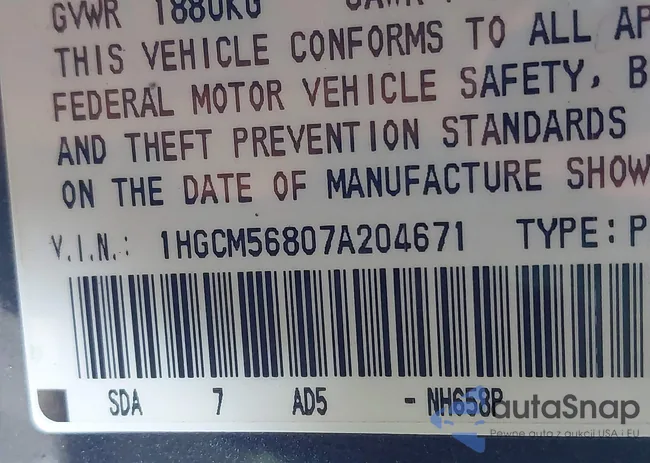 1HGCM56807A204671: 44201804