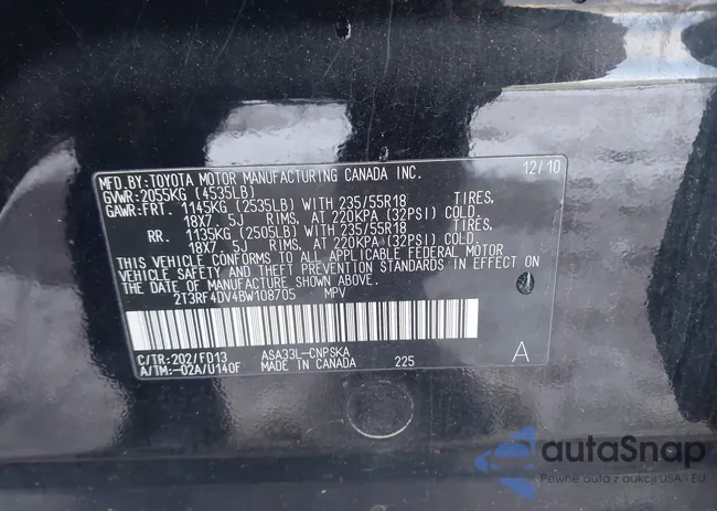 2T3RF4DV4BW108705: 44201806