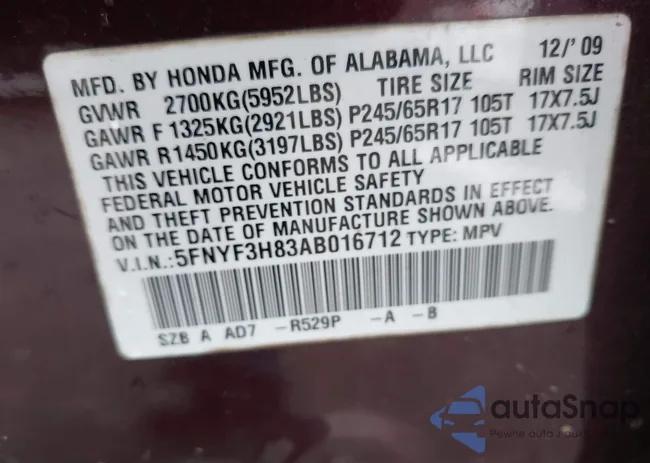 5FNYF3H83AB016712: 44201809