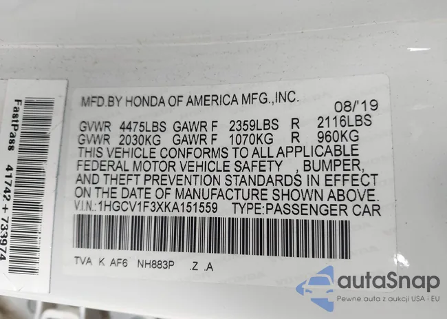 1HGCV1F3XKA151559: 44201886