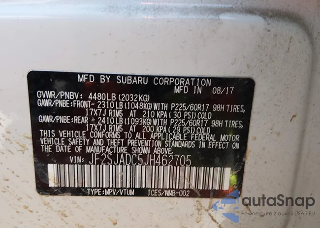 JF2SJADC5JH462705: 44201929