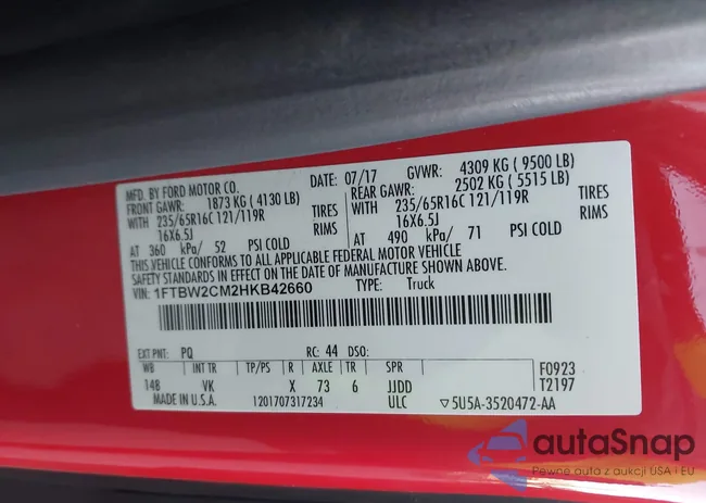 1FTBW2CM2HKB42660: 44201024