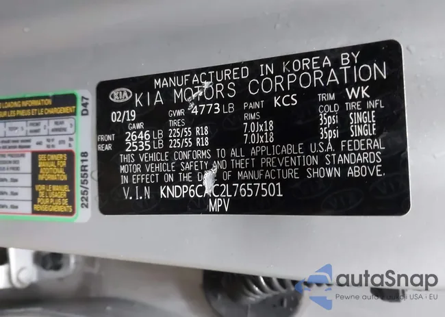 KNDP6CAC2L7657501: 44201041