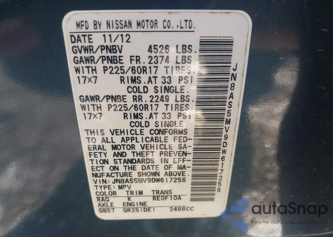 JN8AS5MV9DW617258: 44201085