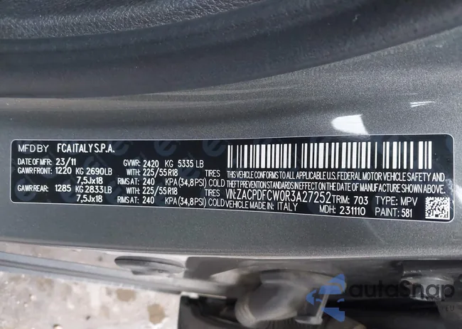 ZACPDFCW0R3A27252: 44201121