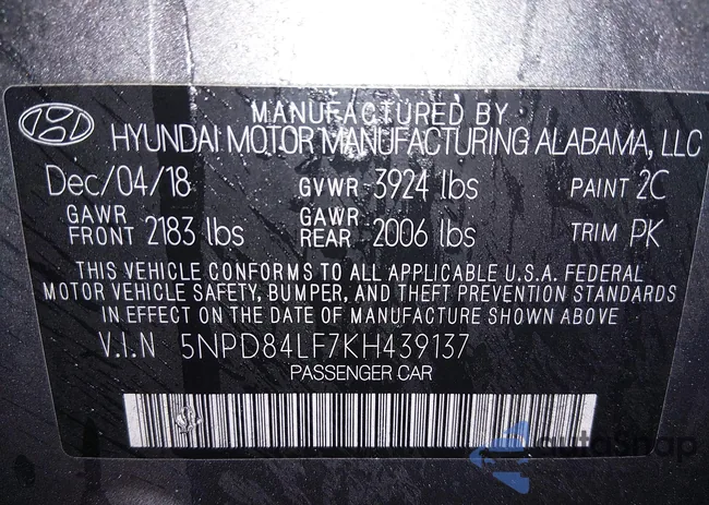 5NPD84LF7KH439137: 44201204