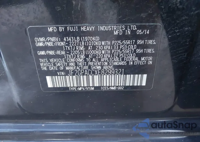 JF2GPACCXE8299321: 44201293