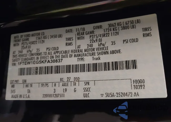 1FTEW1EG5KFA30837: 44201299