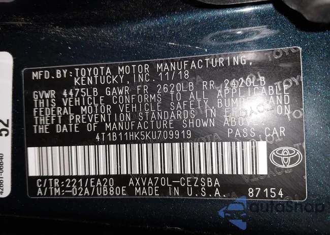 4T1B11HK5KU709919: 44201331