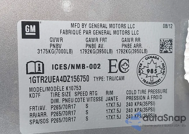 1GTR2UEA4DZ156750: 44202760