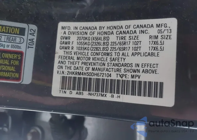 2HKRM4H50DH672104: 44202802