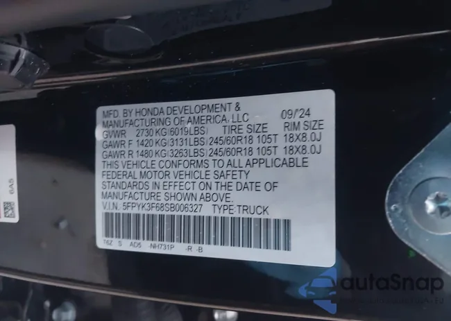 5FPYK3F68SB006327: 44202057