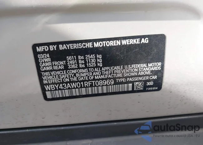 WBY43AW01RFT08969: 44202225