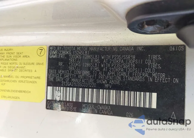 2T2GA31U35C031220: 44202284