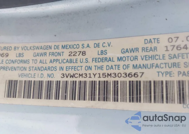 3VWCM31Y15M303667: 44202300