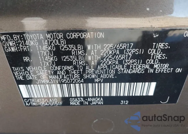 JTMBK31V195072064: 44202346