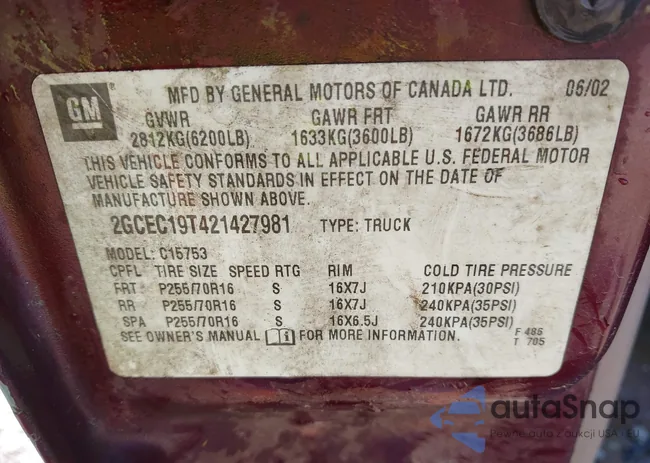 2GCEC19T421427981: 44203521