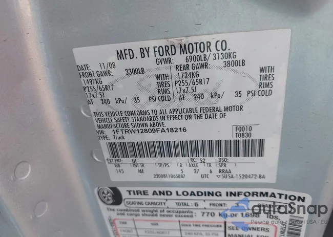 1FTRW12809FA18216: 44203610