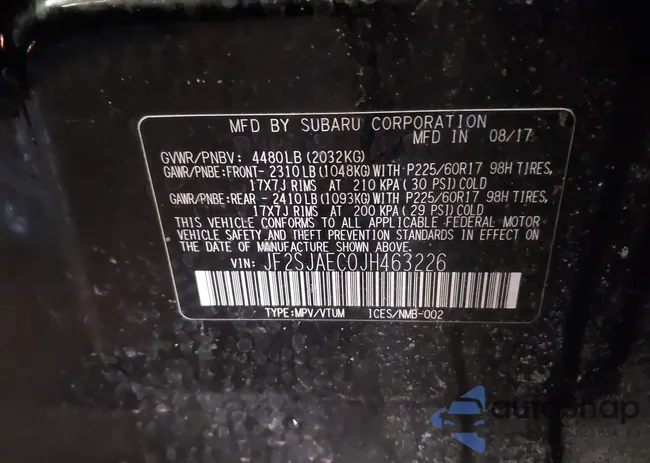 JF2SJAEC0JH463226: 44203142