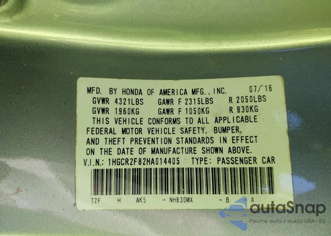 1HGCR2F82HA014405: 44203176