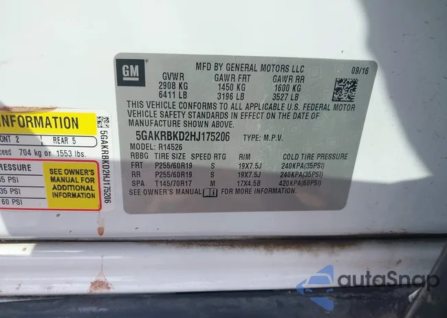 5GAKRBKD2HJ175206: 44203253