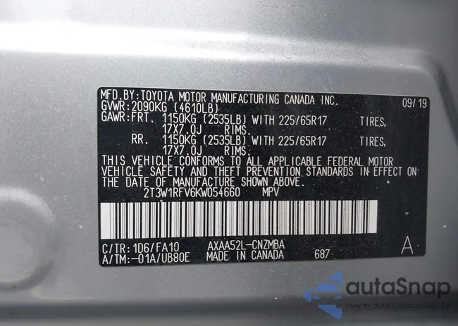 2T3W1RFV6KW054660: 44203316