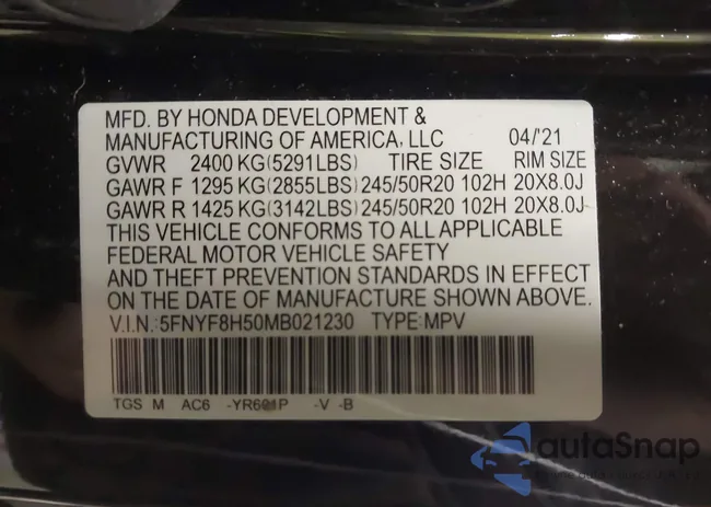 5FNYF8H50MB021230: 44203317