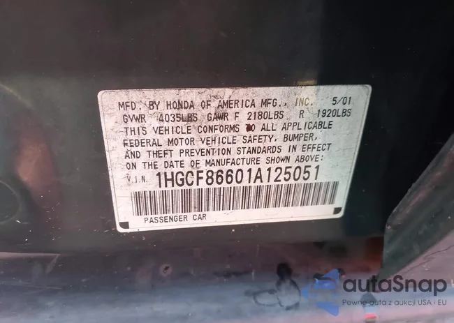 1HGCF86601A125051: 44203389