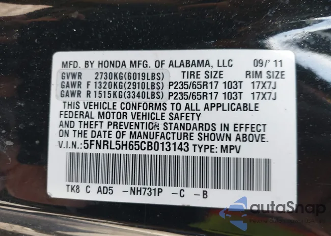 5FNRL5H65CB013143: 44204431