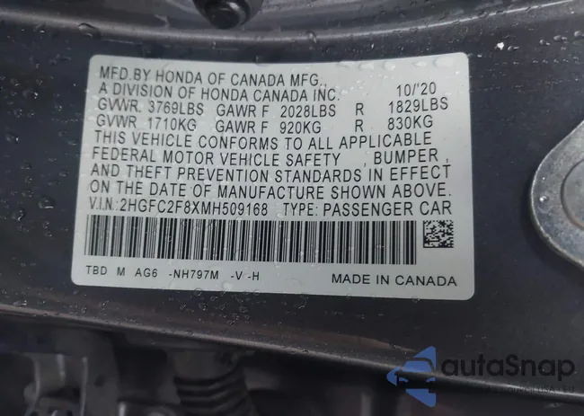 2HGFC2F8XMH509168: 44204565