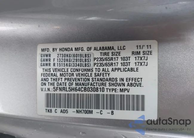 5FNRL5H64CB030810: 44204642