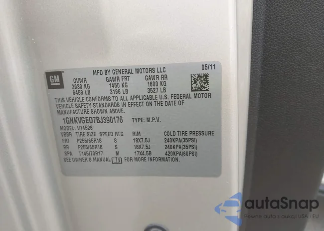 1GNKVGED7BJ390176: 44205477