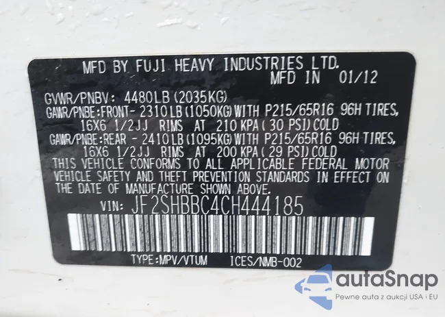 JF2SHBBC4CH444185: 44205691