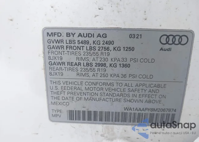 WA1AAAFY8M2067874: 44205740