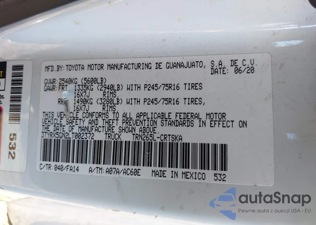 3TYRX5GN2LT002372: 44205746