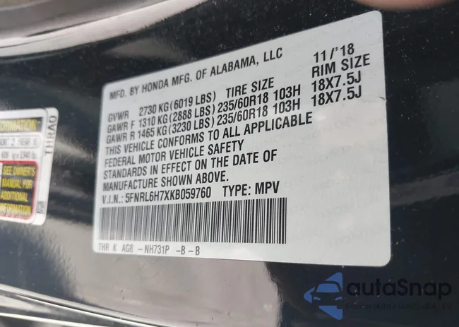 5FNRL6H7XKB059760: 44205769