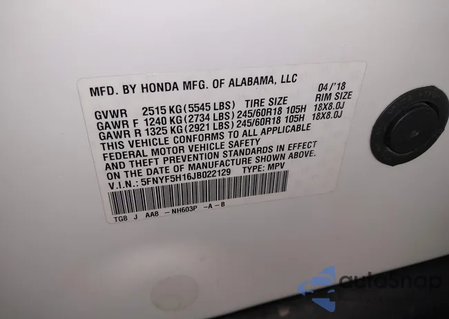 5FNYF5H16JB022129: 44205843