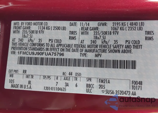 1FMCU9J90FUA75796: 44205080