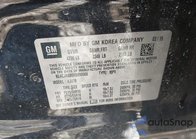 KL4CJASB6KB890066: 44205106