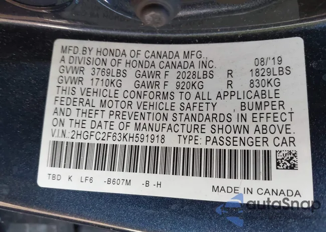 2HGFC2F63KH591918: 44205115